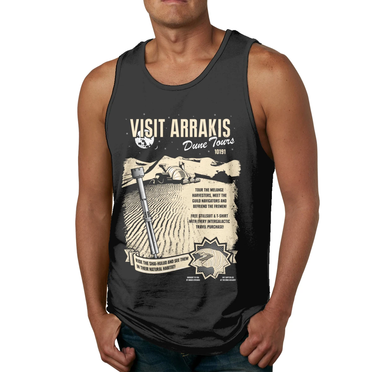 

Visit Arrakis Sandworm Sci-fi Movie Dune Tank Top Summer Round Collar Anime Pure Cotton Tank Top
