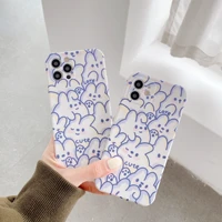 retro doodle line art bunny kawaii japanese phone case for iphone 12 11 pro max xr xs max 7 8 plus x 7plus case cute soft cover