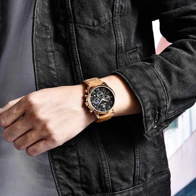 Часы мужские кварцевые в стиле милитари с кожаным ремешком | Наручные часы