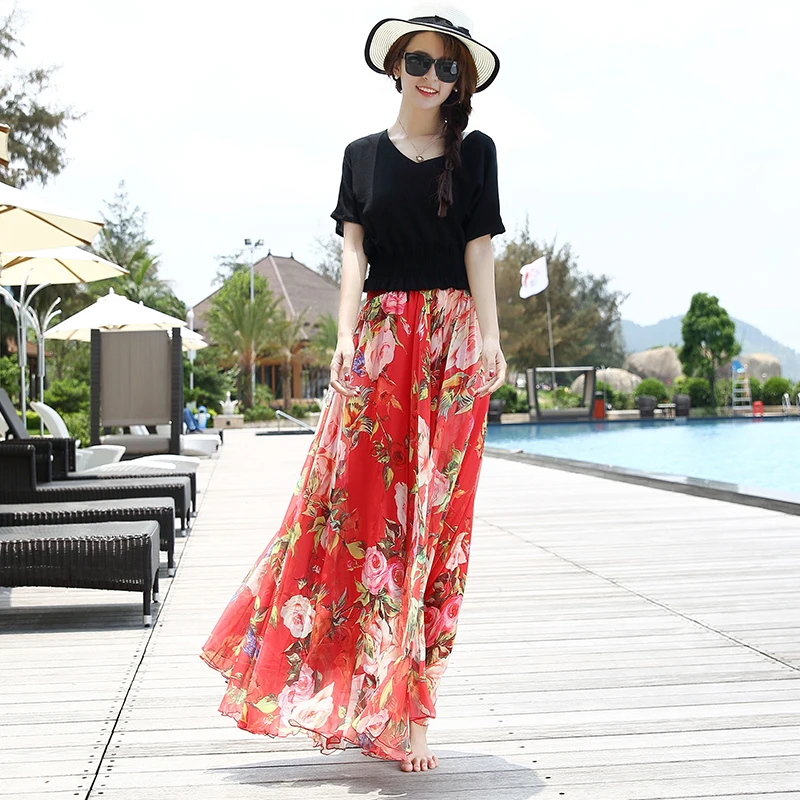 Летняя шифоновая юбка в богемном стиле Женская Длинная пляжная макси пол с