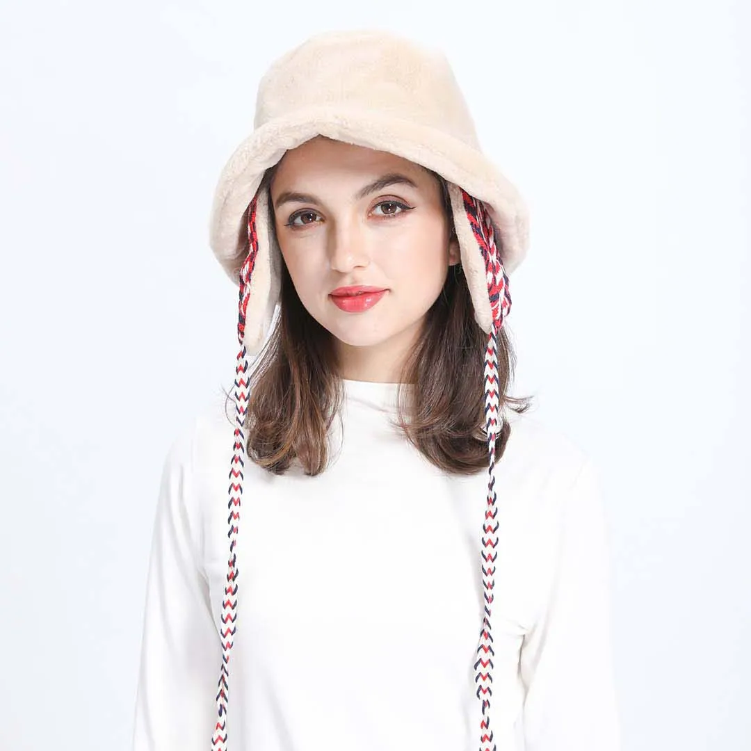 

Janefur Fisherman Hat Ear Protection Style Woman Hat Fake Wool Woman Cap