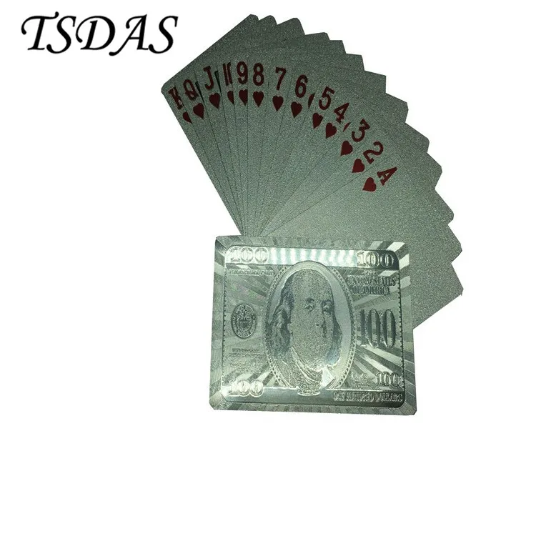 Серебряные покерные карты с узором долларов США 100 высококачественный свадебный