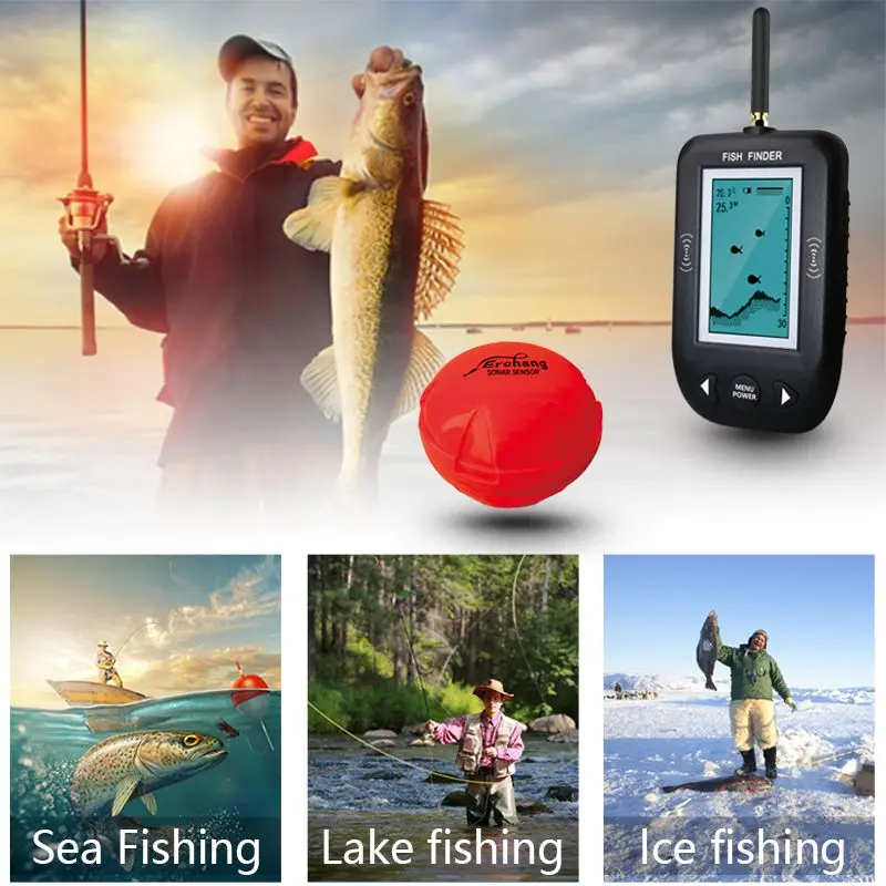 

Russian menu! Erchang Fish Finder Rechargeable Wireless Remote Sonar for fishing 36-42M water depth echo sounder fishing finder