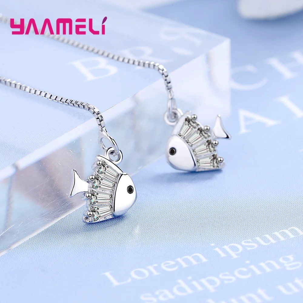 925 стерлингового серебра свисающие серьги для женщин девочек вечерние CZ