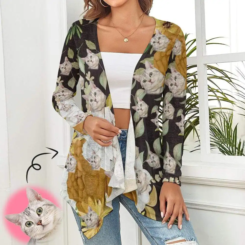 

Женский вязаный кардиган с авокадо, теплый Свободный Повседневный Топ с индивидуальным принтом для зимы