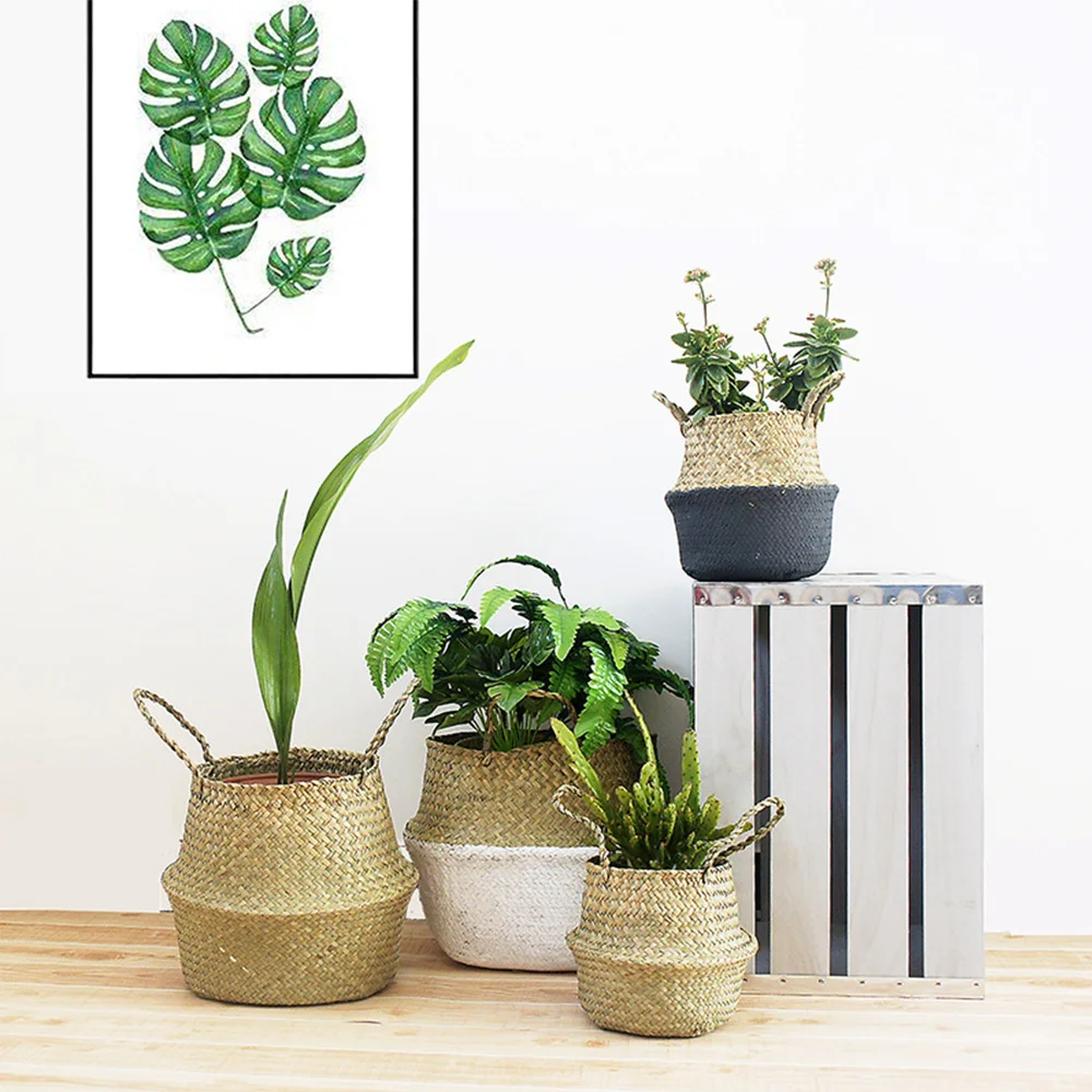 Подвесной цветочный горшок из искусственного ротанга с морской травой 5 размеров