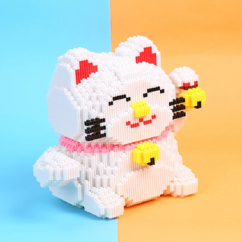 

5168pcs Piggy Bank Lucky Cat 3D Model Building Blocks Big White Cat DIY Diamond Assembled Building Blocks Decor Gift Toy No Box