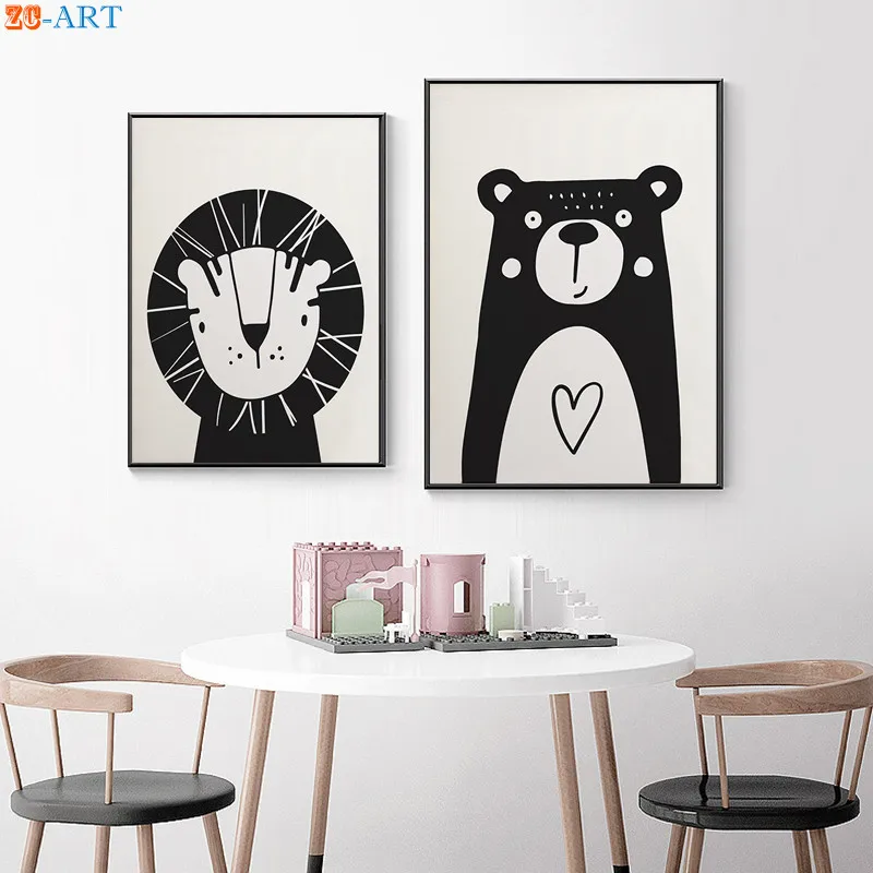 Букв алфавита и медведя Лев животных Печать мультфильм плакат холст картины