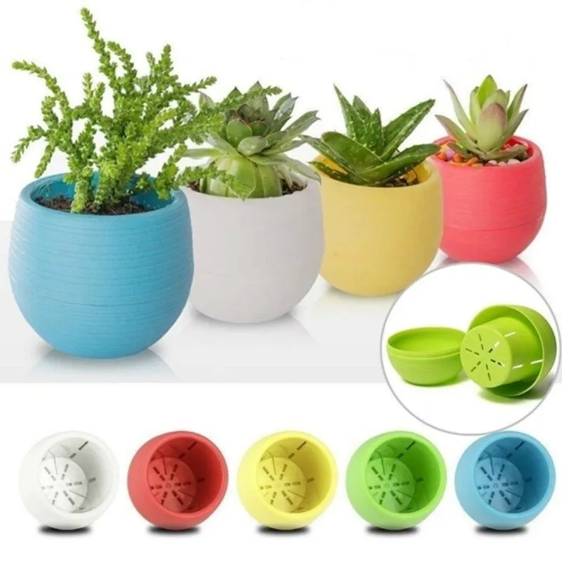 

2Pcs/set Small Cute Round Home Garden Office Decor Planter Plastic Plant Flower Pots