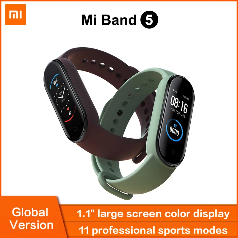 Умный Браслет Xiaomi Mi Band 5 глобальная Версия смарт браслет AMOLED сенсорный экран