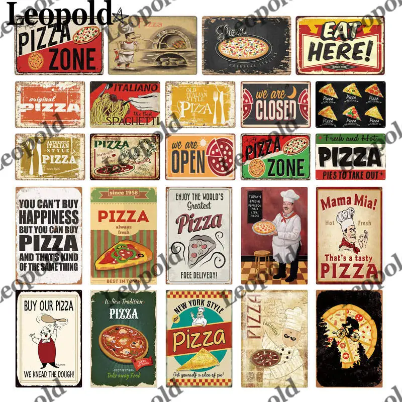 

Food Series Metal Plaque Pizza Letter Slogan Combination Picture Modern Wall Art Metal Kitchen Restaurant Decoration