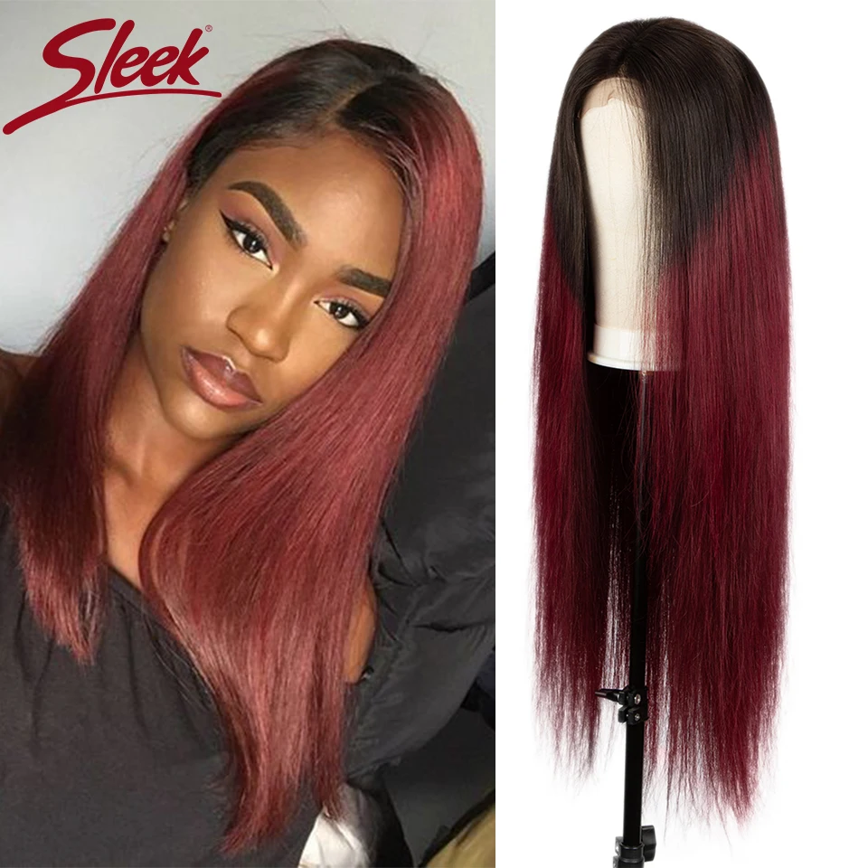 Sleek Red Human Hair Wigs For Women Straight Bob Lace Front Wig Short Burgundy Colored Brazilian Hair Wigs T Part Lace Wigs