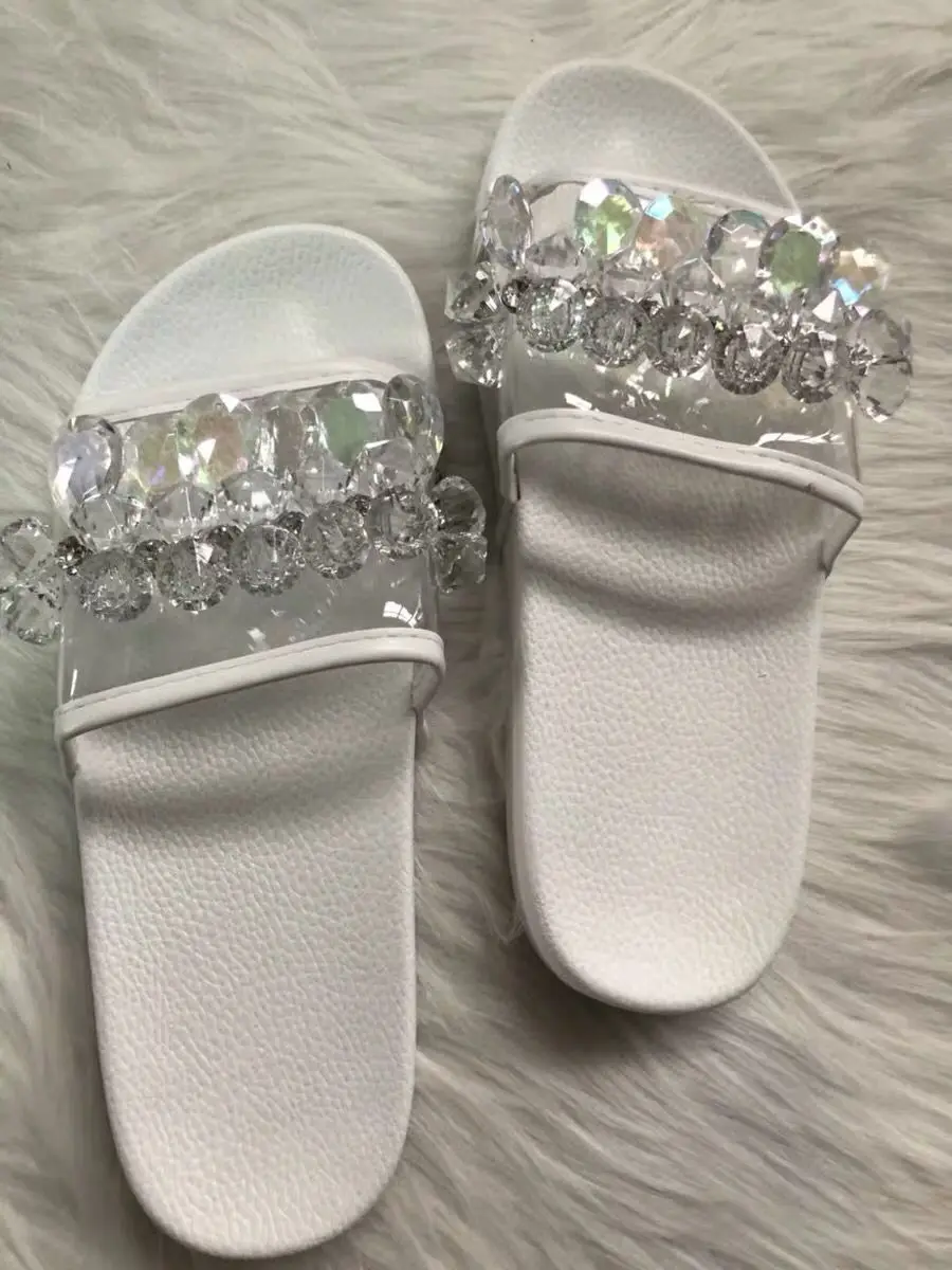 Fashion Summer Women Slippers Outside Slip-On Jelly Shoes Crytal Flat Beach Sandals Outdoor Holiday - Цвет: Белый