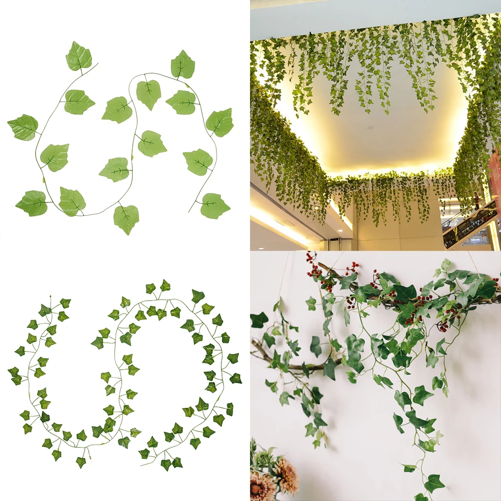 Подвесные искусственные зеленые листья растения плющ лоза листва шелковая
