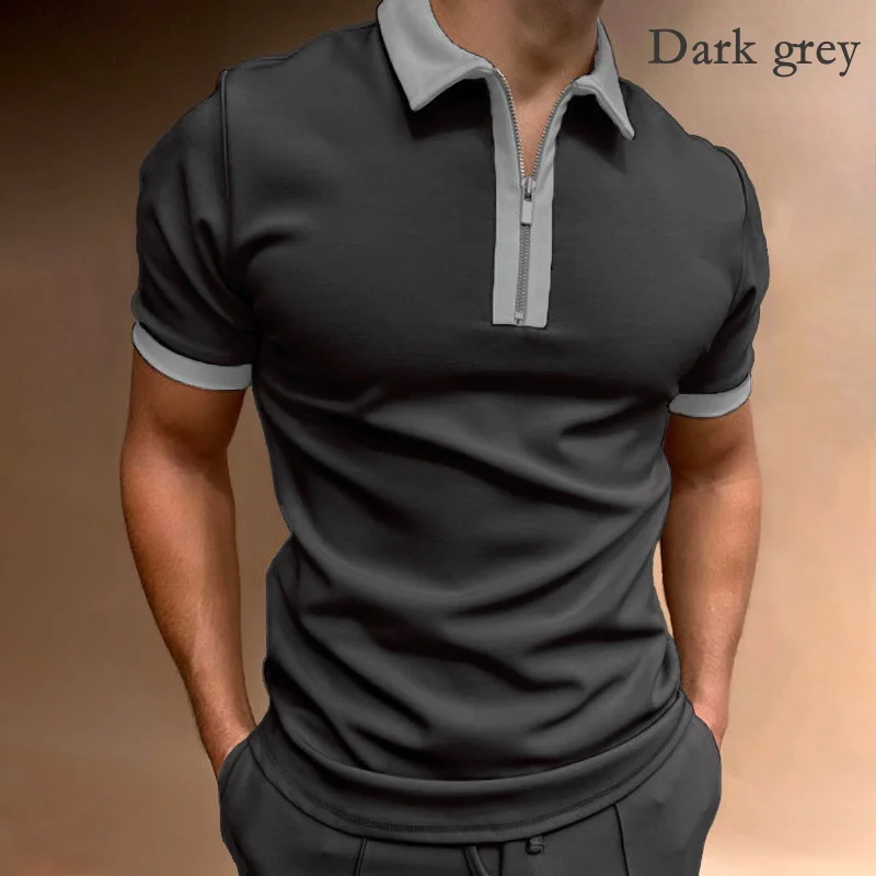 

Men's Polo Shirt Short Sleeve Casual Summer Shirt Turn-down Collar Zipper Solid Breathable Tops Male Tee Shirts Top U.S. Yards