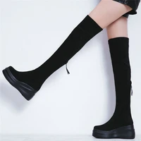 thigh high fashion sneakers women velvet stretchy wedges high heel over the knee high boots female chunky platform pumps shoes