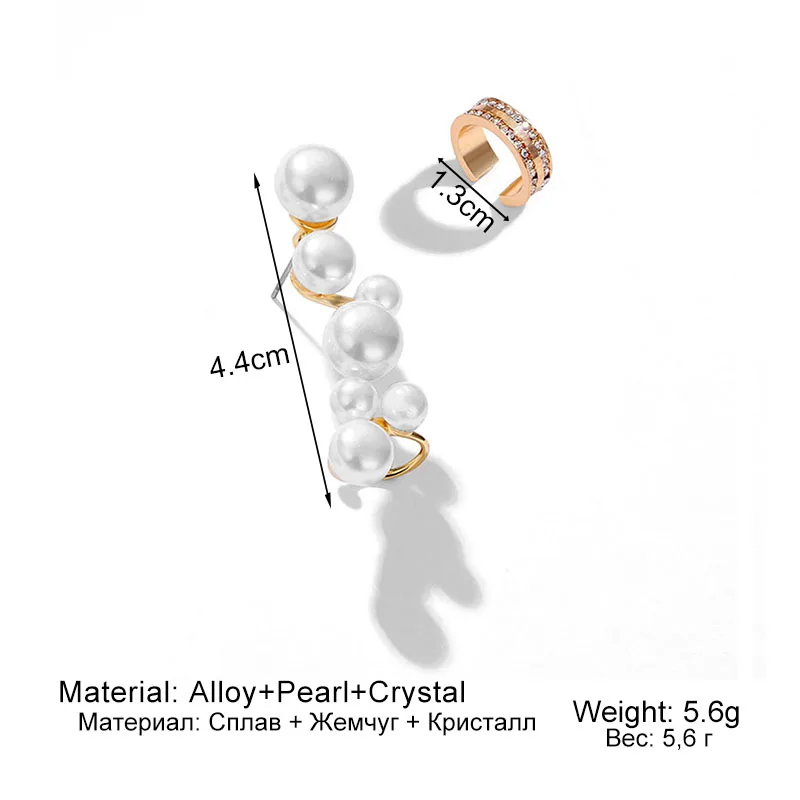 

EN 2pcs/set Ear Cuff Clip on Pearl Earrings Fake Piercing Ear cuffs For Women Stud Earings Crystal Jewelry Accessories Gifts New