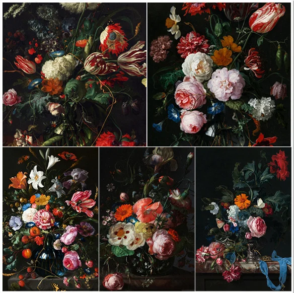 

Винтажная Алмазная картина «сделай сам» с цветами, украшение для дома, мозаичная наклейка с изображением розы и лилии, алмазная вышивка, руч...