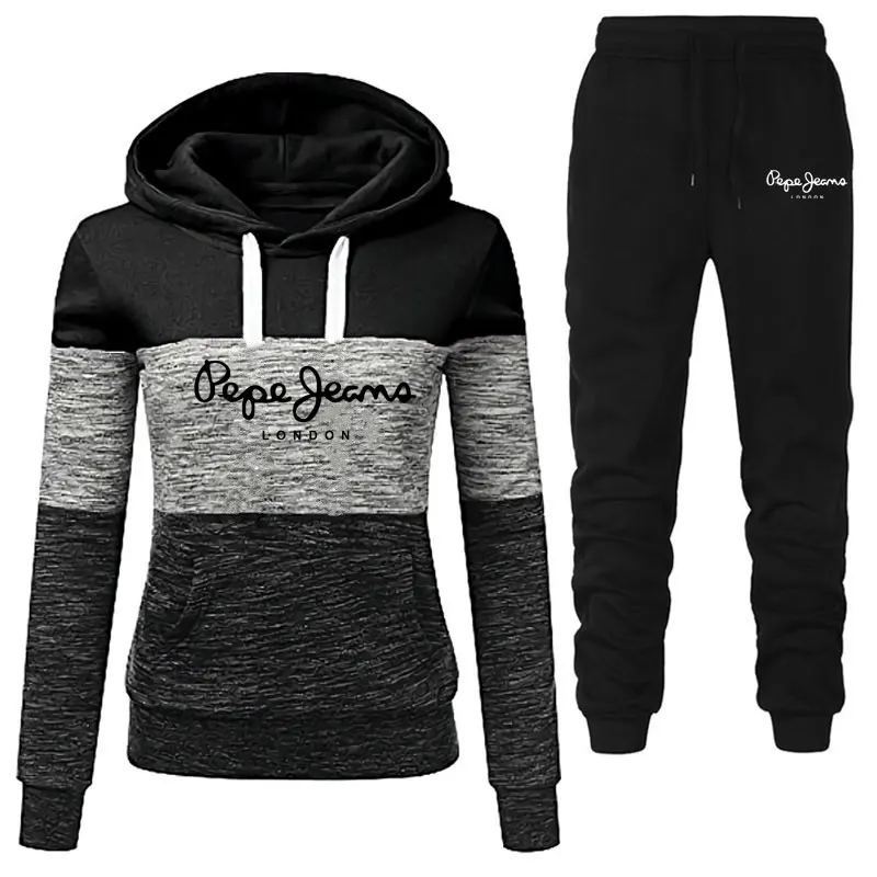 

Women Hoodie Set Sportwear Suit Casual Jacket Sweatshirt + Pants 2 Pcs Set Splice Tracksuit Suit