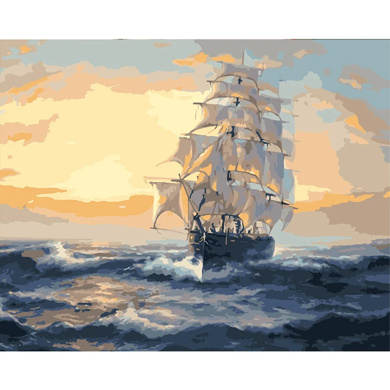 

DIY Painting By Numbers landscape boat Picture HandPainted Oil Painting Gift Paint For Adults Children