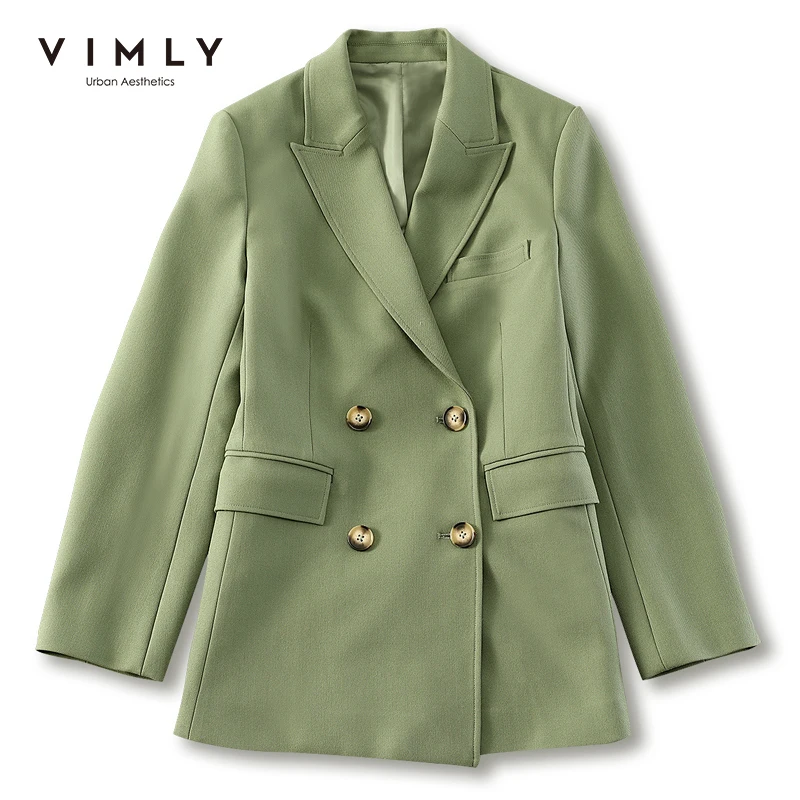 VIMLY Casual Blazer Jackets Suit for Women 2023 Spring Autumn Double Breasted Solid Coat Office Work Business Outwear F8633 images - 6