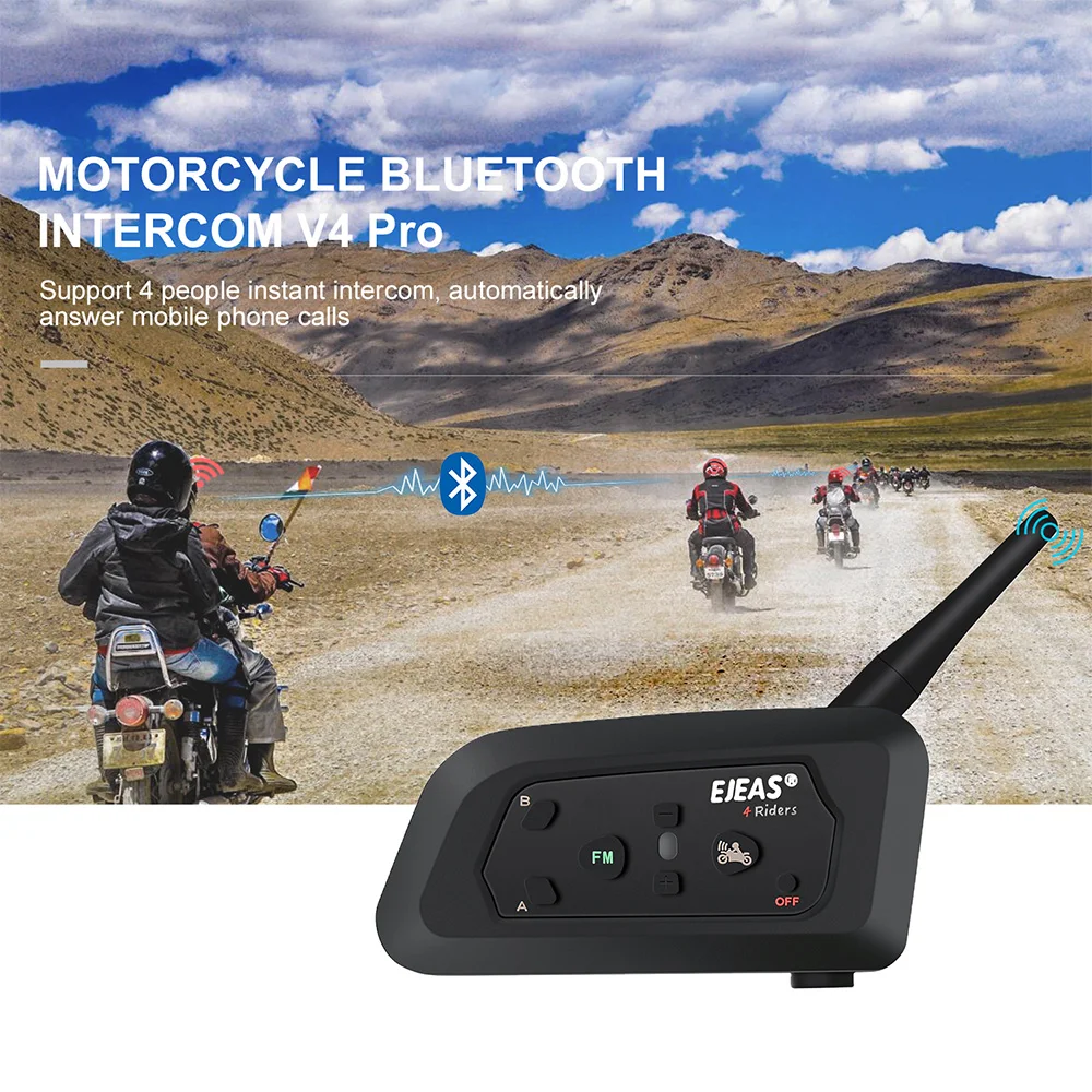 

1/2 шт. EJEAS V4 1200 м moto rcycle шлем bluetooth interphone гарнитуры 4 ездоков, bt, система внутренней связи по bluetooth с FM радио домофон moto