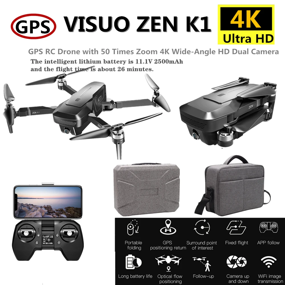 Visuo ZEN K1 RC Drone профессиональный Дрон с GPS 4K Wi Fi HD двойная камера 28 минут полета VS F11