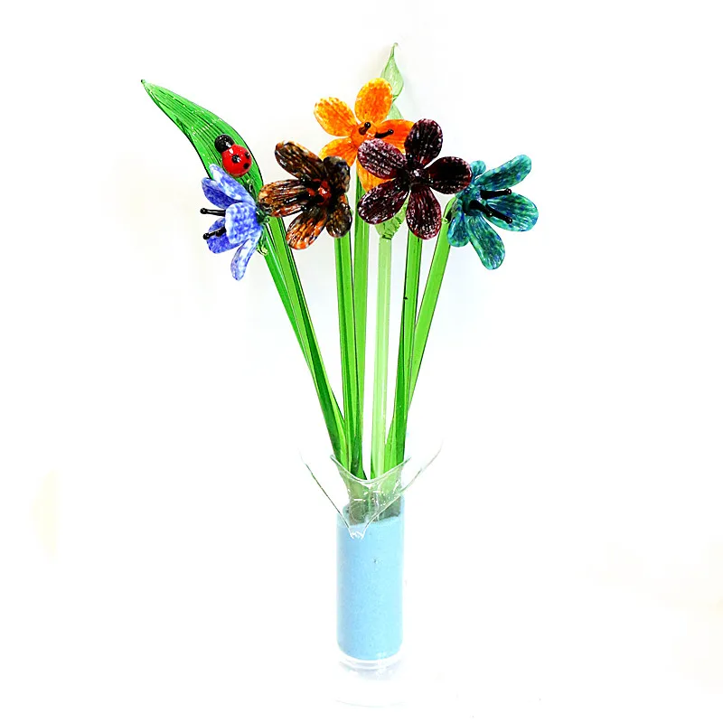 

Handmade Colorful Murano Glass Flower Art Craft Ornaments Wedding Valentine's Day Favors Gifts Home Table Vase Decor Accessories