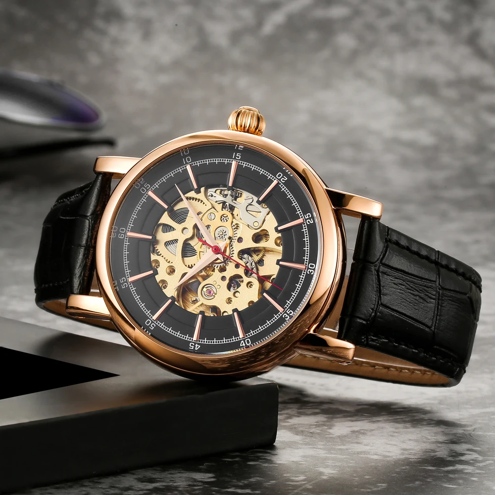 Часы дропшиппинг Скелет Reloj Automatico Водонепроницаемый автоматический механизм