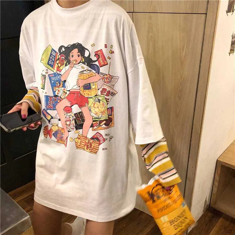 NiceMix, осенняя Женская одежда, корейский Ulzzang, Harajuku, футболка с забавным принтом, поддельные две футболки с длинным рукавом, женские свободные футболки