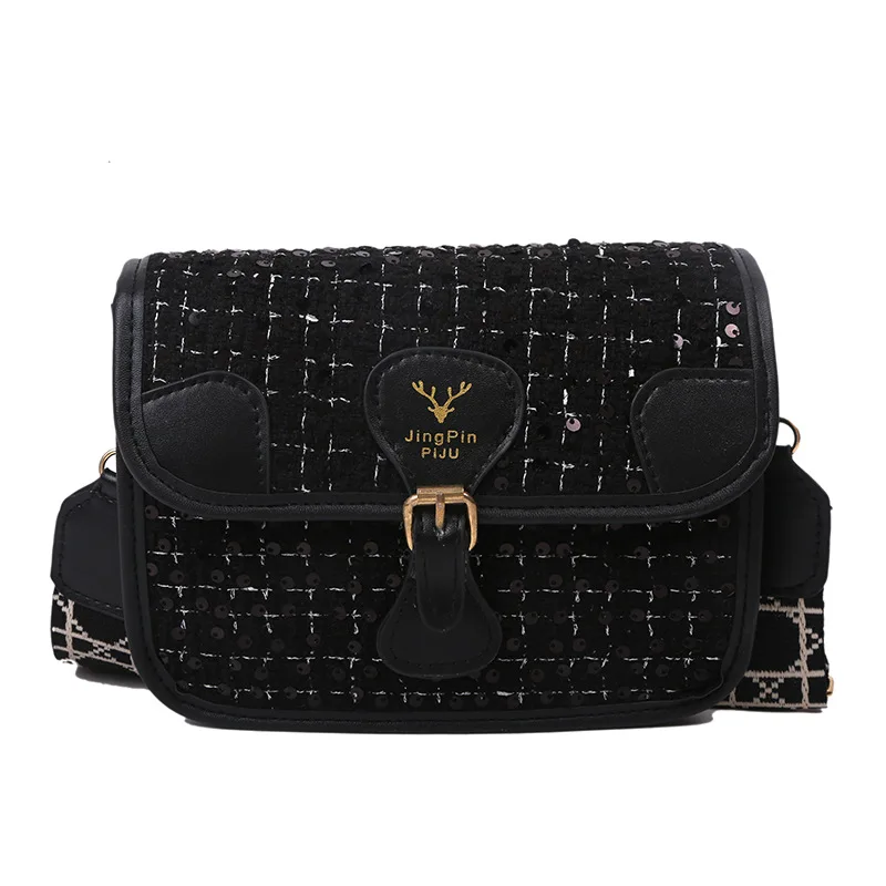 

Joker ins ladies foreign style new fashion sequin messenger bag retro wide shoulder strap shoulder bag