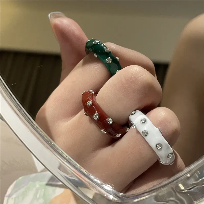 

Korean ins drip glaze diamond ring, net red niche design sense, fashion retro index finger ring, jump di ring female trend