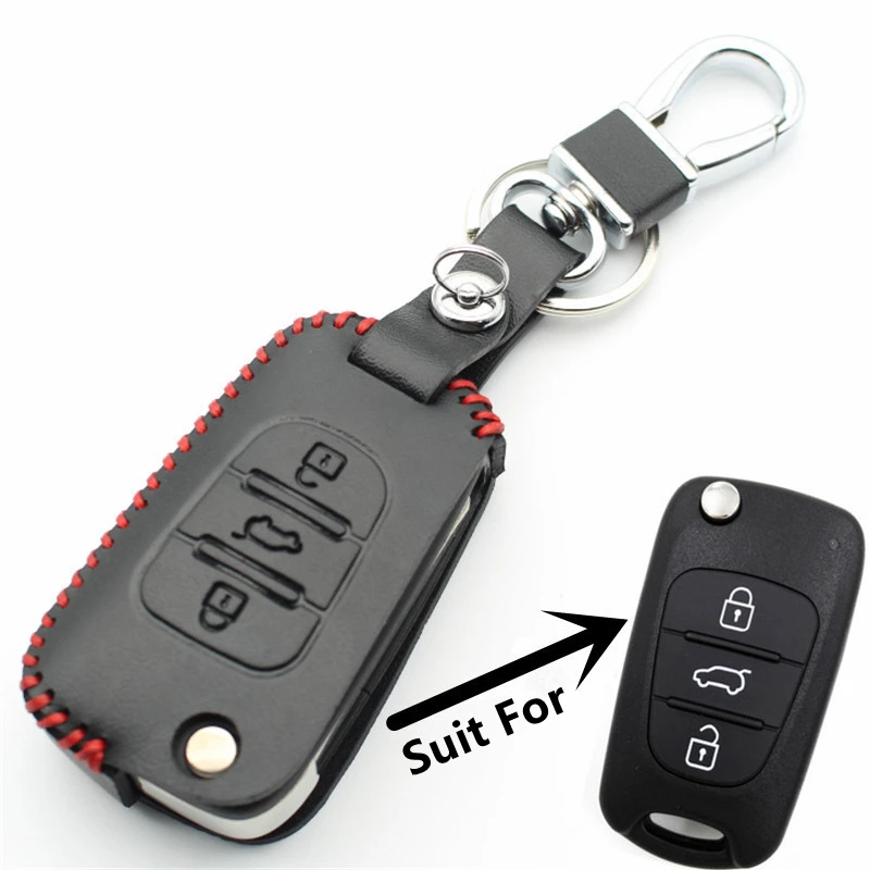 Чехол для ключа из натуральной кожи Hyundai I30/IX35/Accent/I20/Sonata/Solaris/Verna Kia K5/Sportage 3 защитных