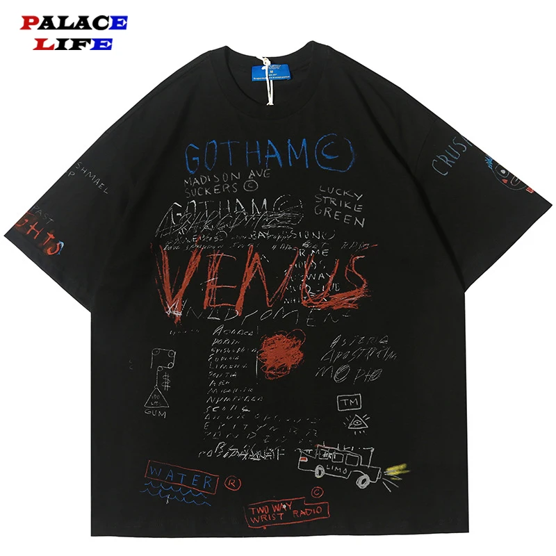 

Женская футболка с принтом граффити, летняя хлопковая футболка с коротким рукавом в стиле Харадзюку для пары