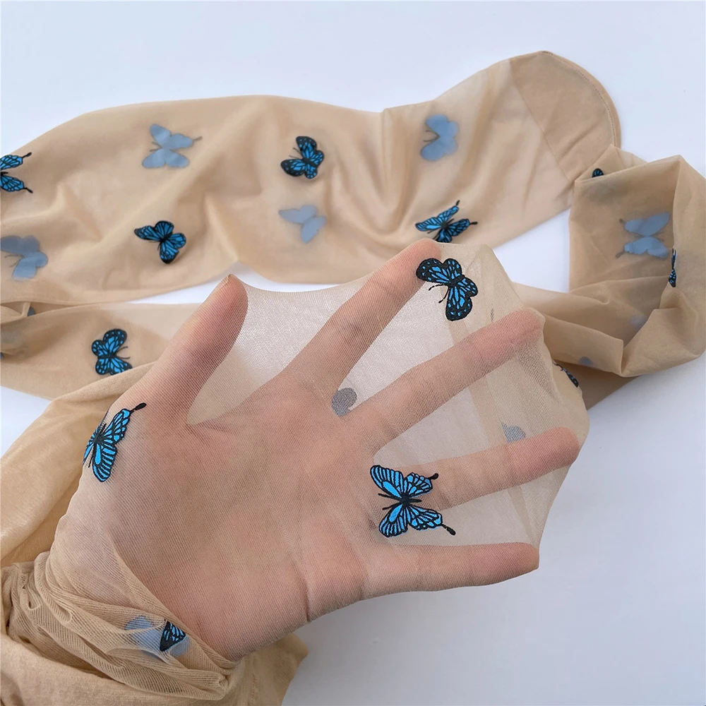 

Blue Butterfly Thigh High Stockings Women's Summer Fashion Sexy Seamless Sheer Pantyhose Sweet Thin Tights Girls