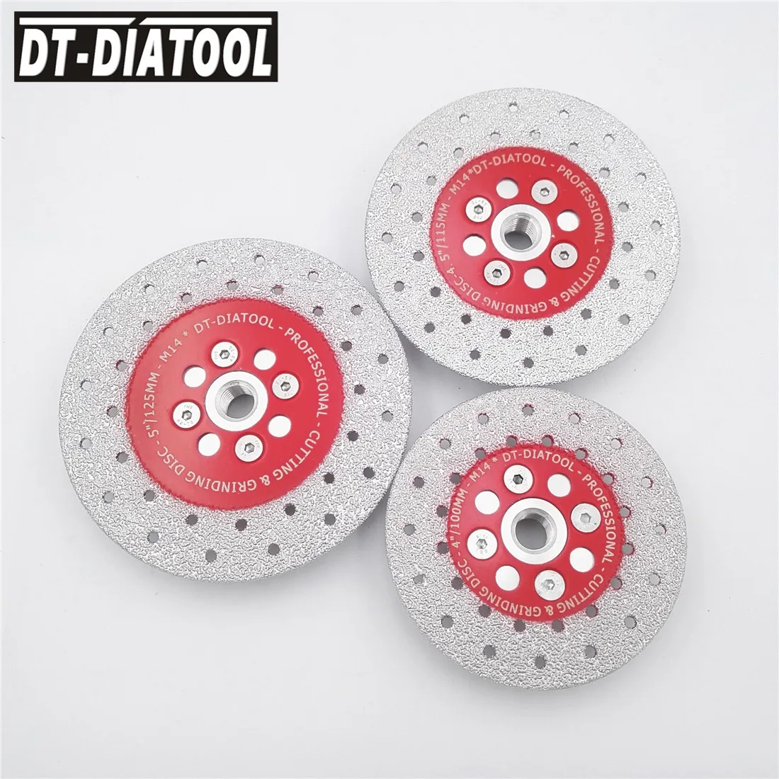 DT-DIATOOL 1pc M14 or 5/8-11 Thread Vacuum Brazed Double Side Coated Diamond Cutting Grinding Wheel For Cut Shapen Grind Smooth