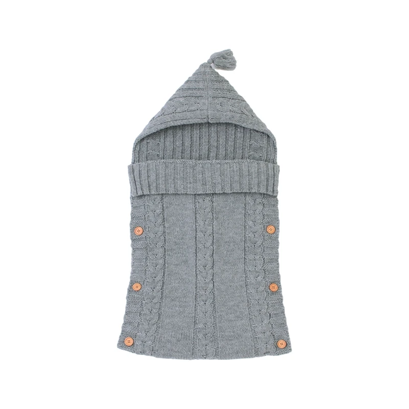 

Baby Hooded Button Stroller Sleeping Bag Warm Newborn Autumn Winter Knitted Envelopes Sleepsack Infants Swaddle Wrap Blanket