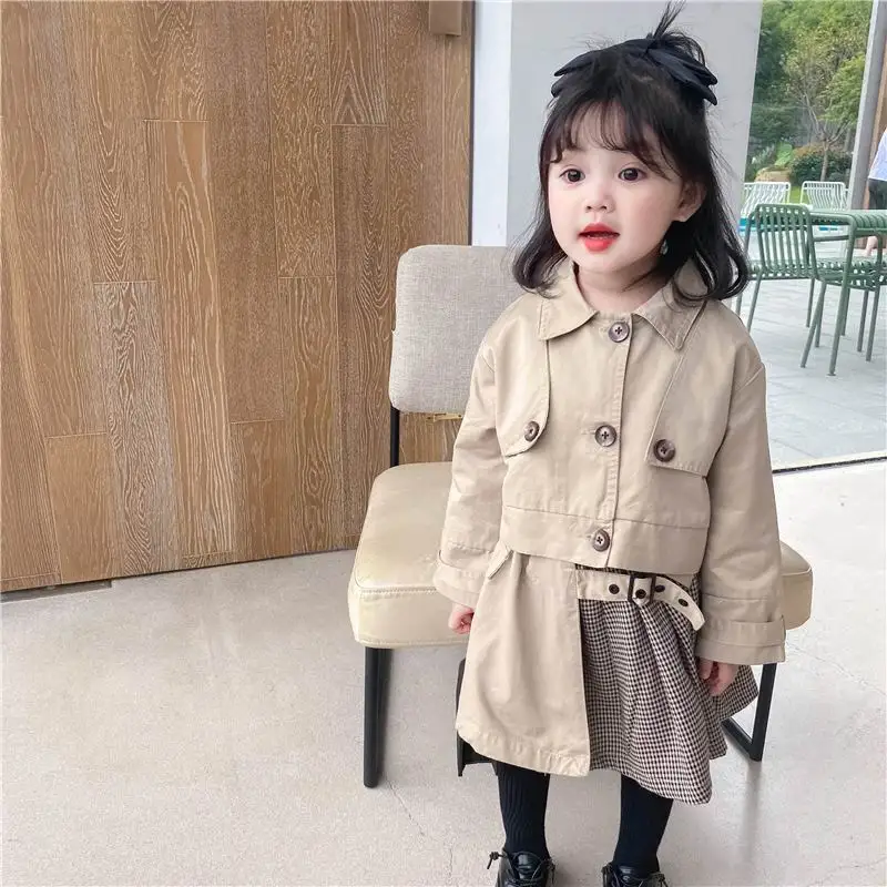 

British Style Girl Sets 2020 New Baby Girl Long Sleeve Coat+plaid Skirt Fashion 2PCS Outfits Suit Baby Clothes 1-7Y E57060