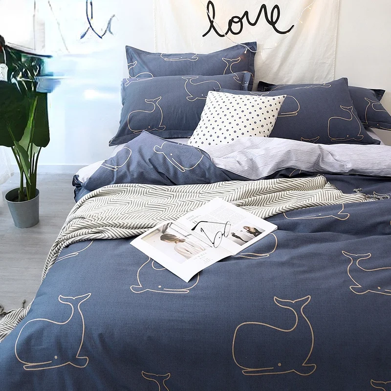 

Cotton Simple Home Bedding Set Four Pieces For 1.5m/1.8m Double Bed Duvetcover&2pcs Pillowcase&1sheet M5