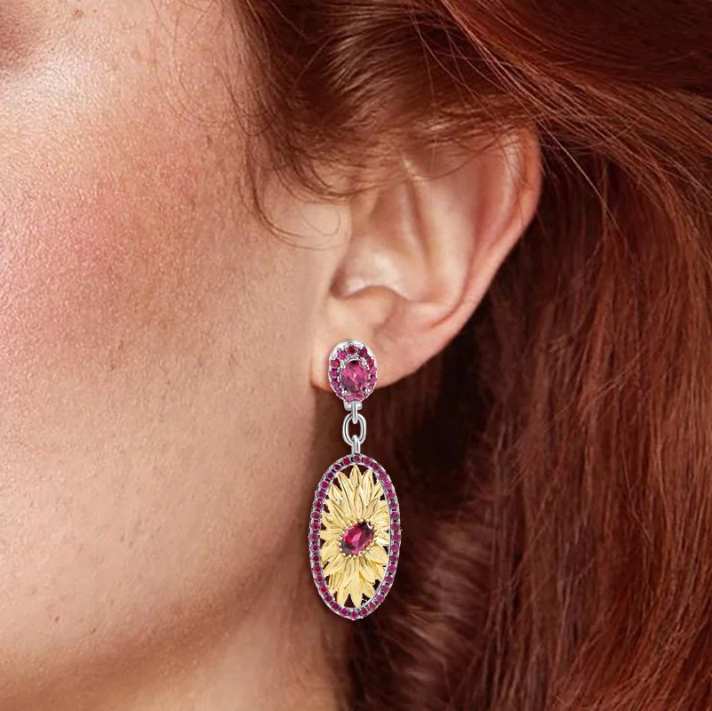 Женские серьги в форме подсолнечника GEM'S BALLET овальные из серебра 925 пробы