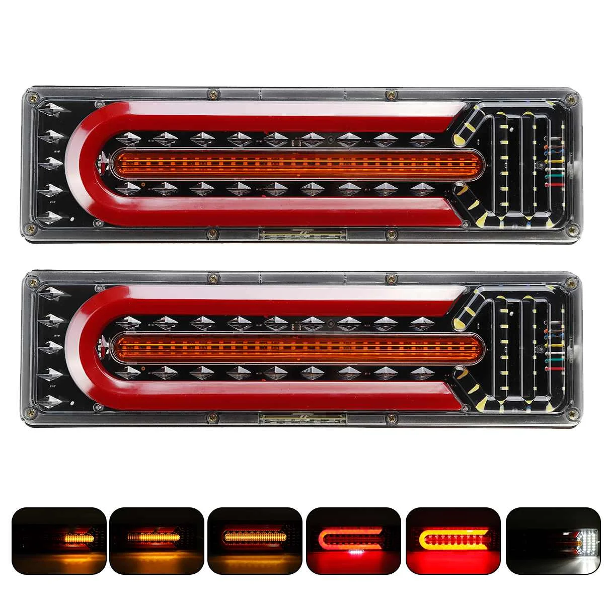 

2pcs 24V LED Dynamic Car Truck Tail Light Brake Light Turn Signal Lamp Rear Lamp For Trailer Van Boat RV Caravan Bus Lorry UTV