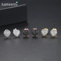 luoteemi lovely small heart stud earrings for women girls dating paved shiny cubic zircon three color fashion jewelry brincos