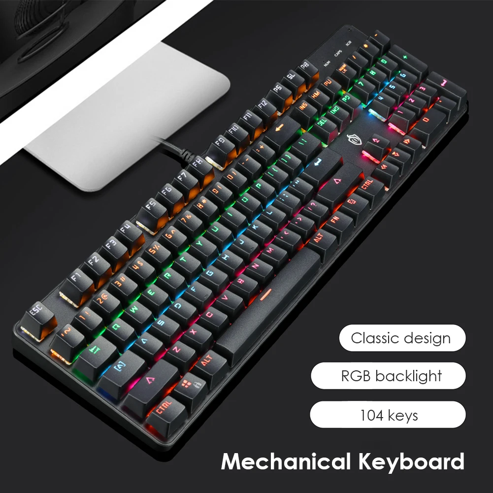 Игровая механическая клавиатура VODOOL 104 клавиш проводная USB RGB с подсветкой синий