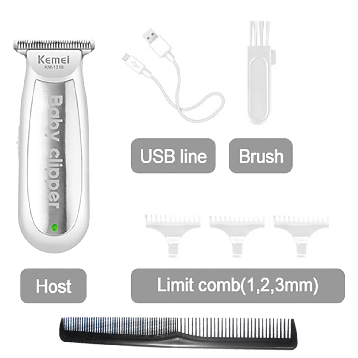 

Kemei Super Quiet Mini Electric Hair Trimmer USB Rechargeable Hair Clipper Shaver Kids Haircut baby hair clipper KM-1318