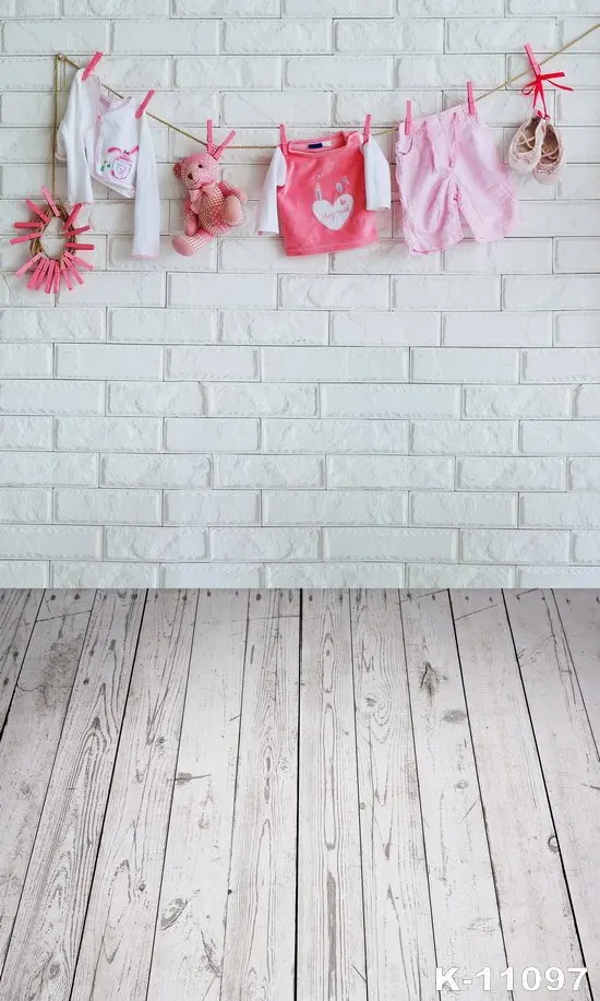 

White Brick Wall Wood Floor Photography Backdrop Children baby shower Backdrops Studio Portrait Photo backgrounds props