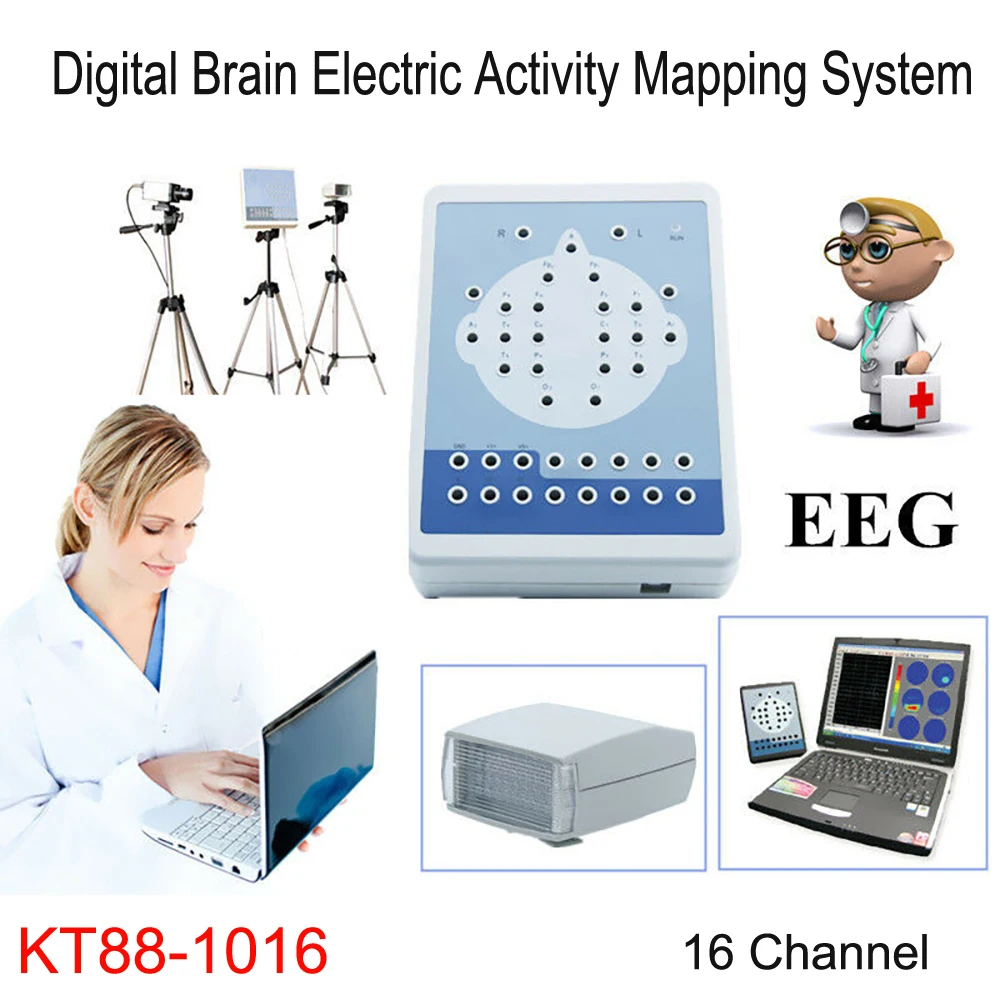 KT88-1016 Digital Brain Electric Activity Mapping System 16 Channel EEG Machine Electroencefalogram USB Software | Красота и здоровье