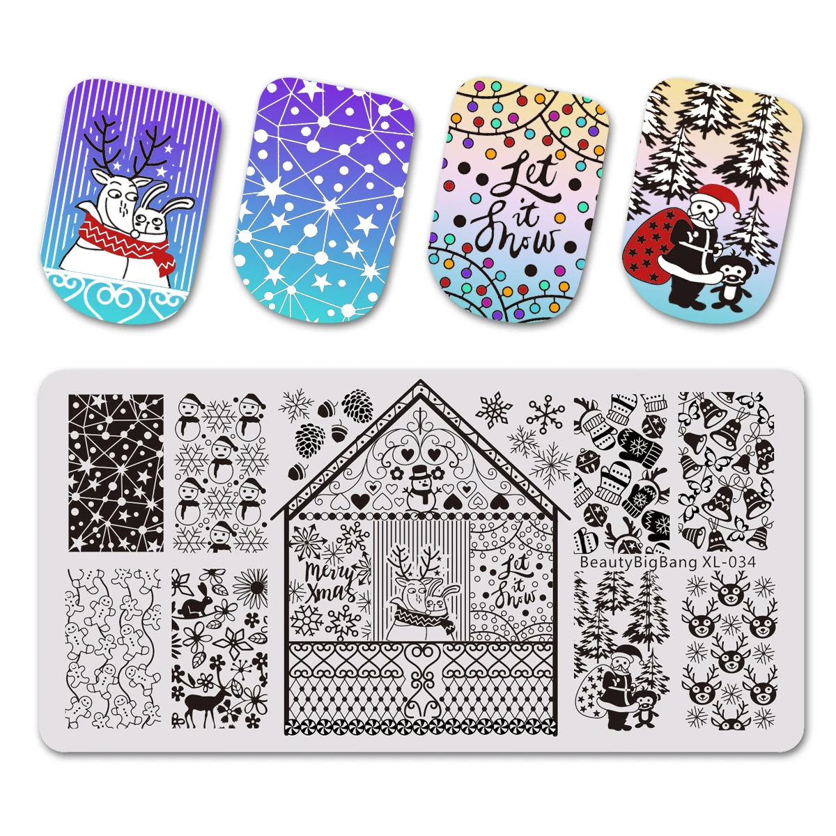 

BEAUTYBIGBANG Rectangle Xmas Elk Snow Christmas Design Nail Art Stamping Plates Stamp Templates Nail Templates Nail Art Tools