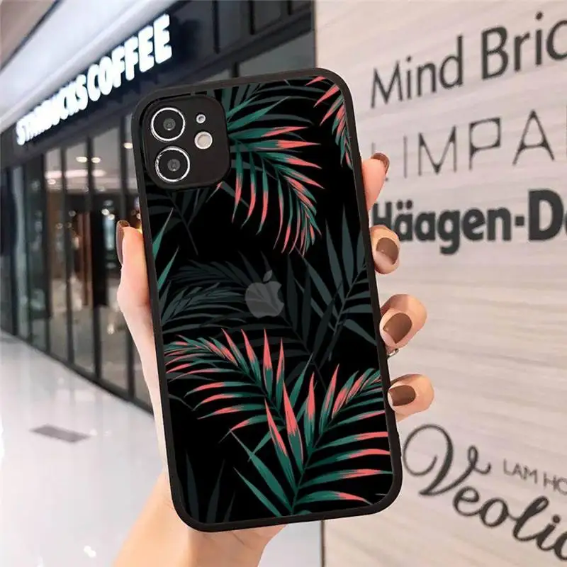 

Phone Case For iPhone 12 11 Mini Pro XR XS Max 7 8 Plus X Summer banana leaves Matte transparent cover