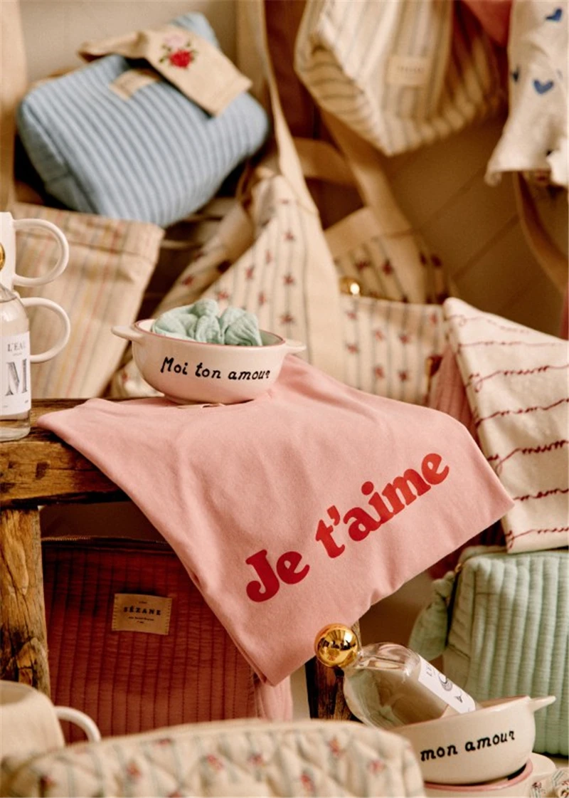 

Женская футболка весна-лето 2021 футболка с коротким рукавом и надписью во французском стиле Свободная блузка с круглым вырезом