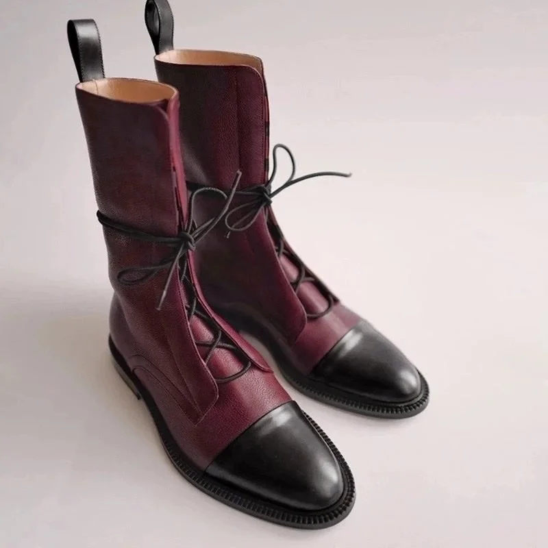 

Women's Boots Patent LeatherBritish Comfortable Tie Tip Low Heel Martin Boot Woman Flat Bottom Short Boot Motorcycle Boots